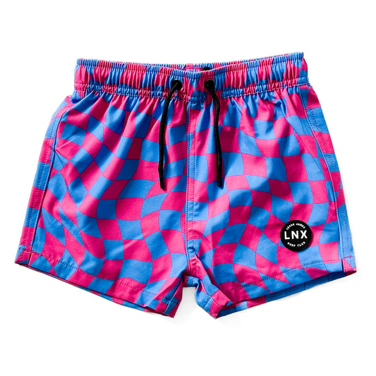SWIM TRUNK - WAVY CHECKS - BLUE/PINK