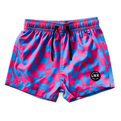 SWIM TRUNK - WAVY CHECKS - BLUE/PINK