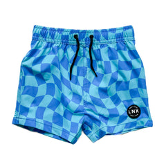SWIM TRUNK - WAVY CHECKS - BLUE