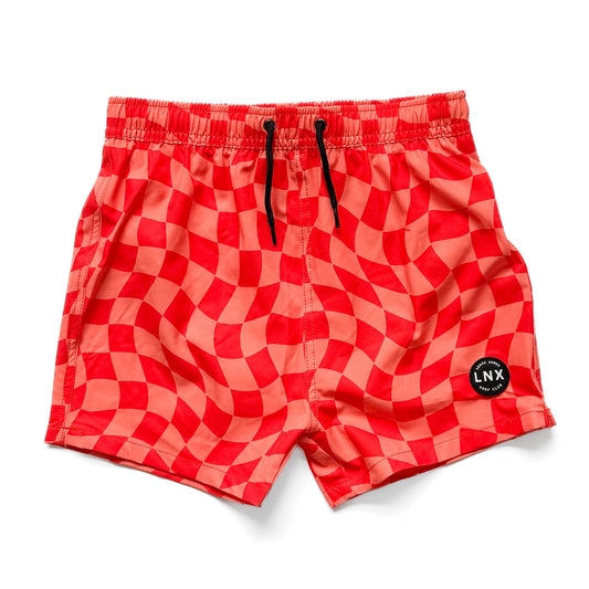 SWIM TRUNK - WAVY CHECKS - ORANGE
