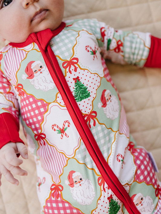 Bamboo Zip Romper | Santa Patchwork
