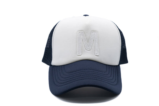 Navy & White Letter Trucker Hat
