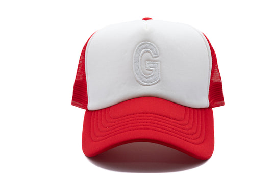 Red & White Letter Trucker Hat