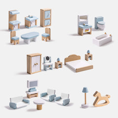ROBUD Wooden Dollhouse Furniture Set