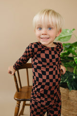 Bamboo Two Piece Set | Chocolate Wavy Checkered