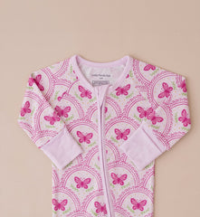 Bamboo Zip Romper | Pink Butterfly