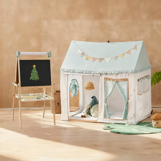 Nature-inspired Play & Art Set — Sage Easel + Forest Play House