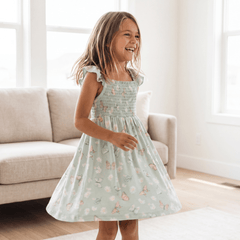 Mint Butterfly Daisy Bamboo Smocked Vintage Dress