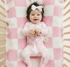 Checkered Plush Blanket | Pink