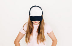 Navy & White Letter Trucker Hat