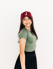 Burgundy Letter Trucker Hat
