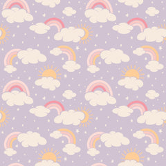 Lavender Rainbows and Clouds Smocked Vintage Dress