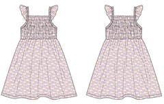 Lavender Rainbows and Clouds Smocked Vintage Dress